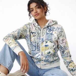 Oilily Women's Size M Zip Up Hoodie Multicolor Tile Print Cotton Casual